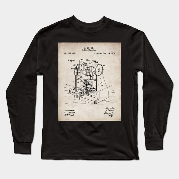 Bullet Machine Patent - Gun Enthusiast Firearms Shop Art - Antique Long Sleeve T-Shirt by patentpress